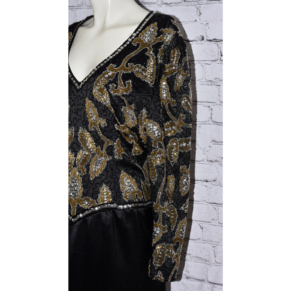 BLACK TIE He-ro Industries BEADED SEQUINED EVENING FORMAL Art Deco PARTY Dress - Picture 2 of 12